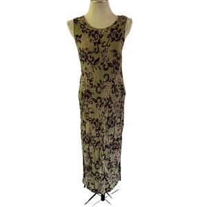 Y2K 2000s Green Floral Maxi Dress Sz 14 Boho Forest Fairy Grunge